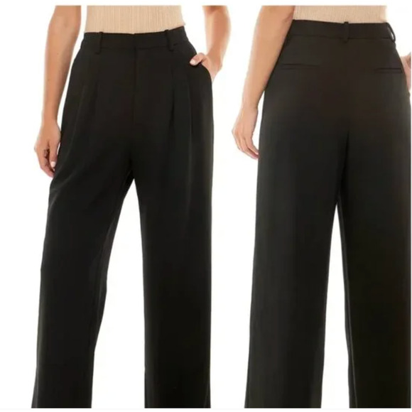 WAYF Pant Black Double Pleated Front and Back Pockets Wide Leg sz. M - Picture 1 of 8